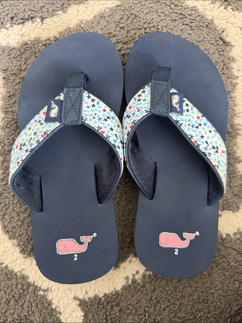 Vineyard Vines Kids Navy Flip Flops with Star-Patterned Straps